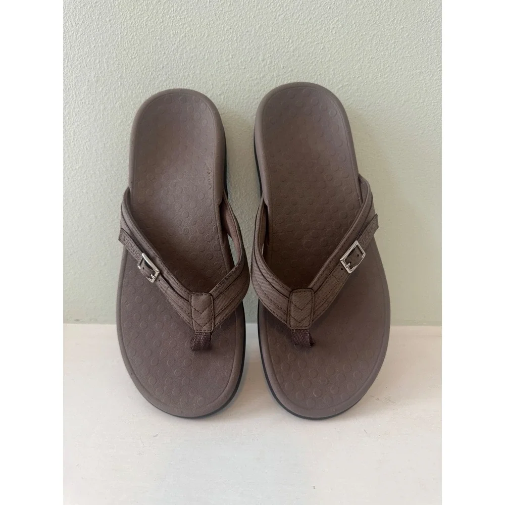Vionic Tide Patty Taupe Comfort Flip Flop Orthotic Sandals Buckle Size 8